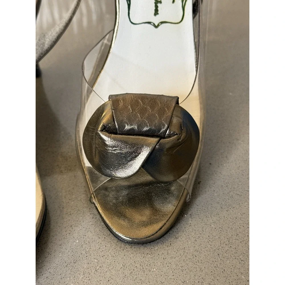Vintage John Jerro Women's Shoe Clear/Bronze Metallic Sling Backs 8S MCM GUC